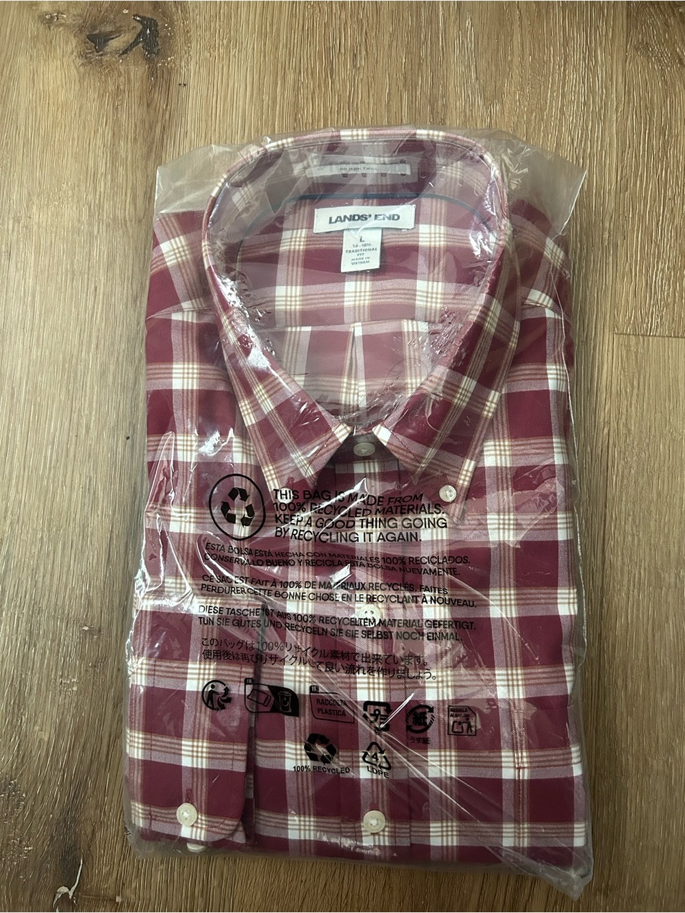 Lands' End Men's Burgundy Plaid Button-Down Shirt